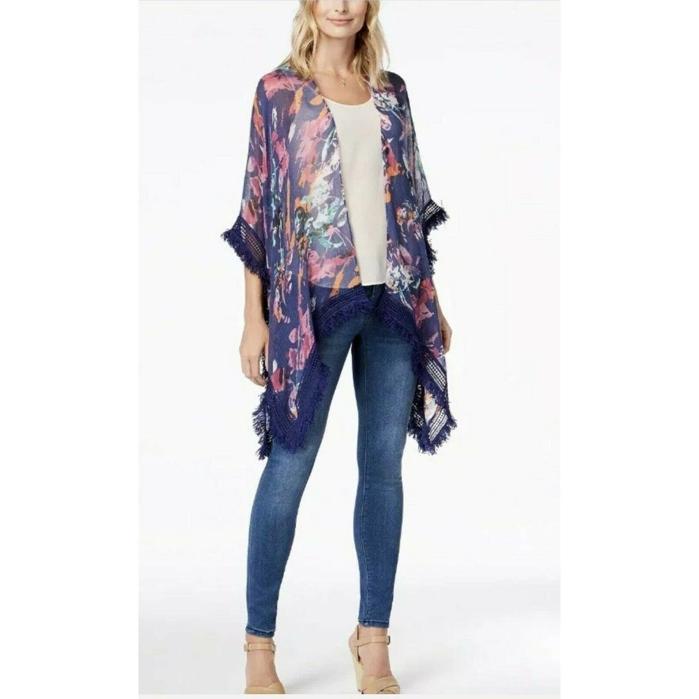 Cejon Navy fringed Cover up topper ONE SIZE